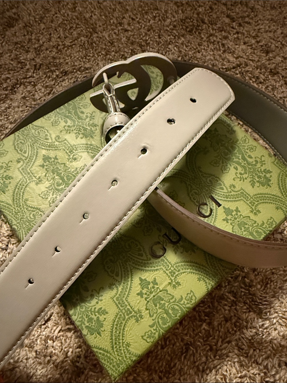 Gray  Interlocking GG  Gucci Buckle Leather Belt - Picture 7 of 7